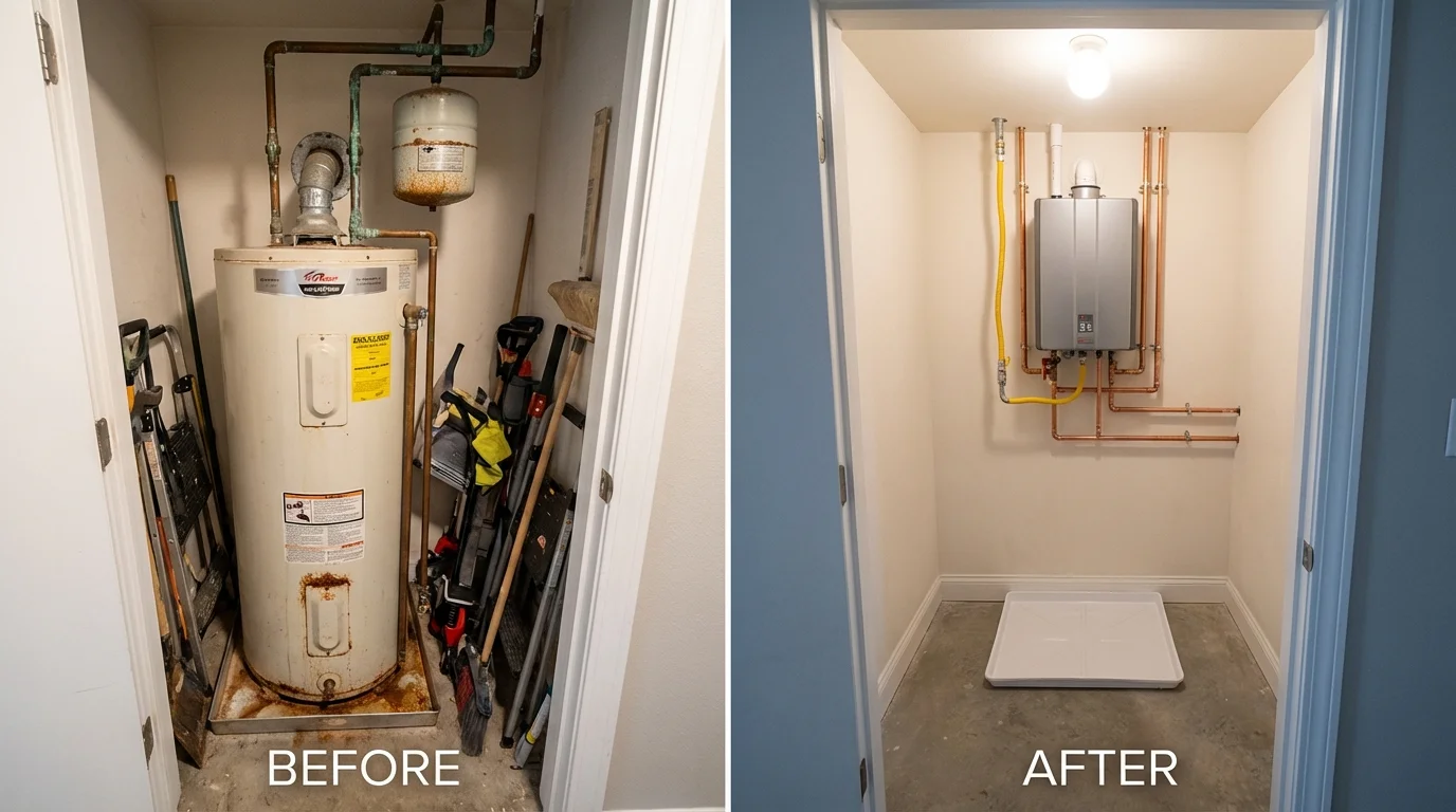 Tank water heater versus wall-mounted tankless unit comparison for Ferriday, LA homeowners
